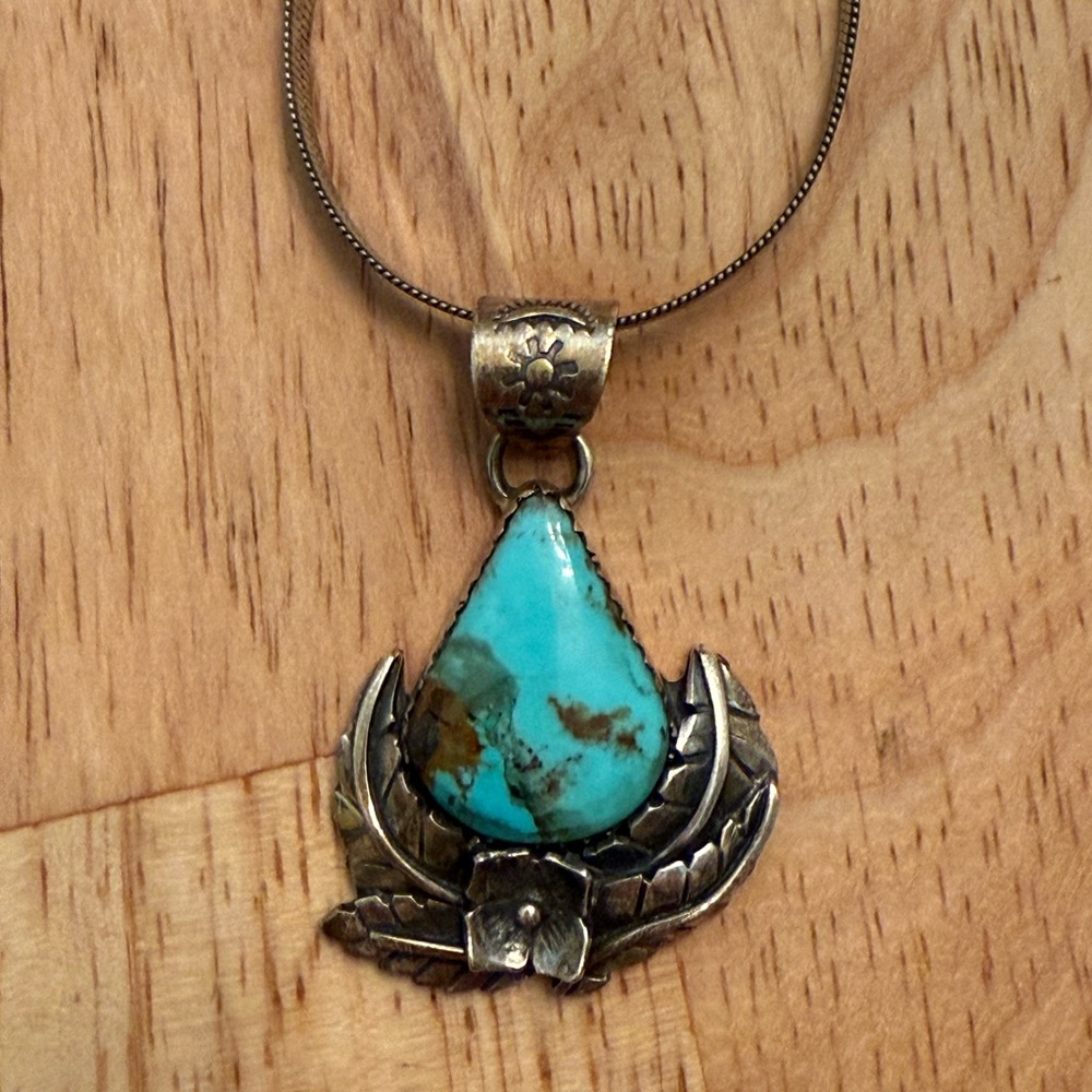 Kingman Turquoise and Sterling Silver Hand-Crafted Pendant Necklace